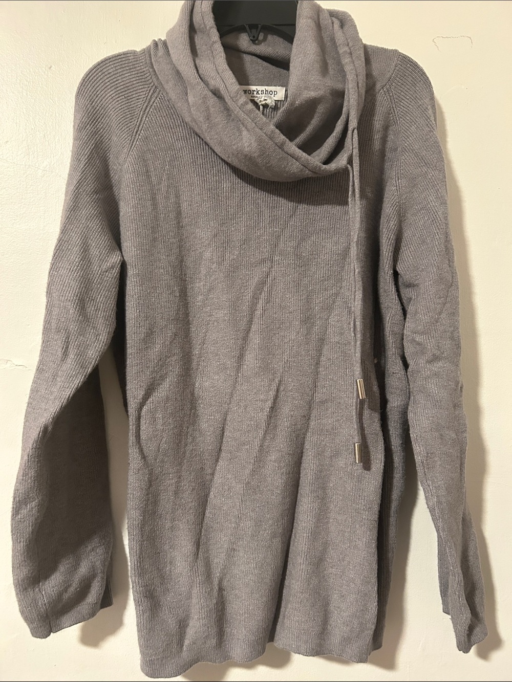 Workshop Republic Clothing Light Gray Cowl Neck Drawstring Sweater